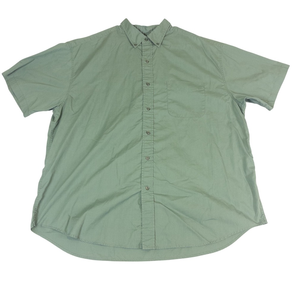 Basic Editions Mens 2X Short Sleeve Button Down Shirt Green Cotton Blend Pocket